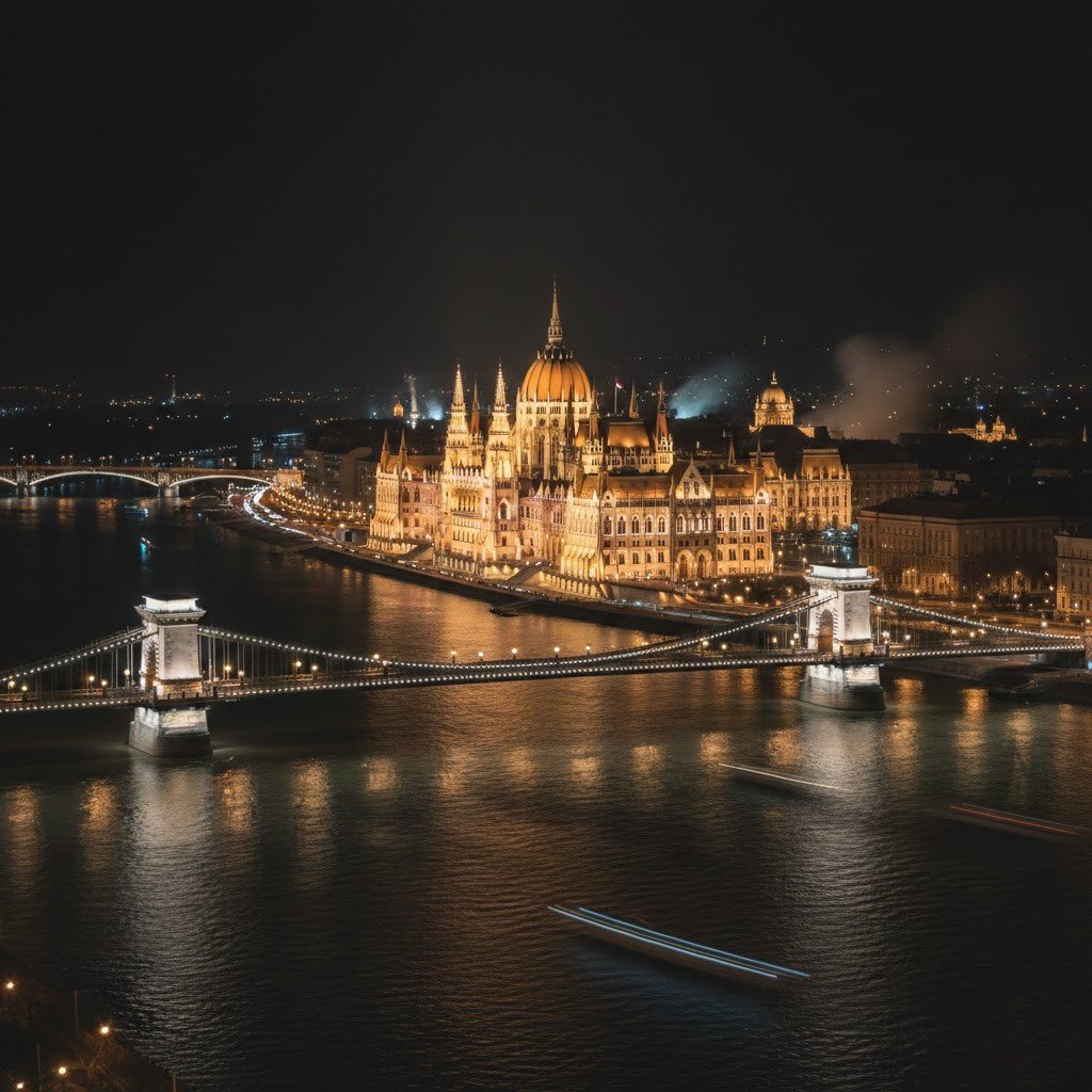 Parlamento de Budapest iluminado de noche