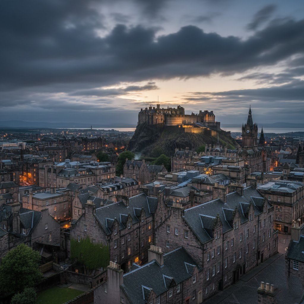 Castillo de Edimburgo y horizonte de la ciudad
