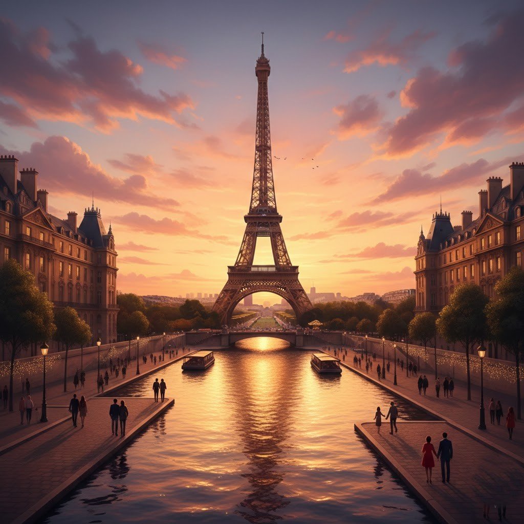 Torre Eiffel en París al atardecer