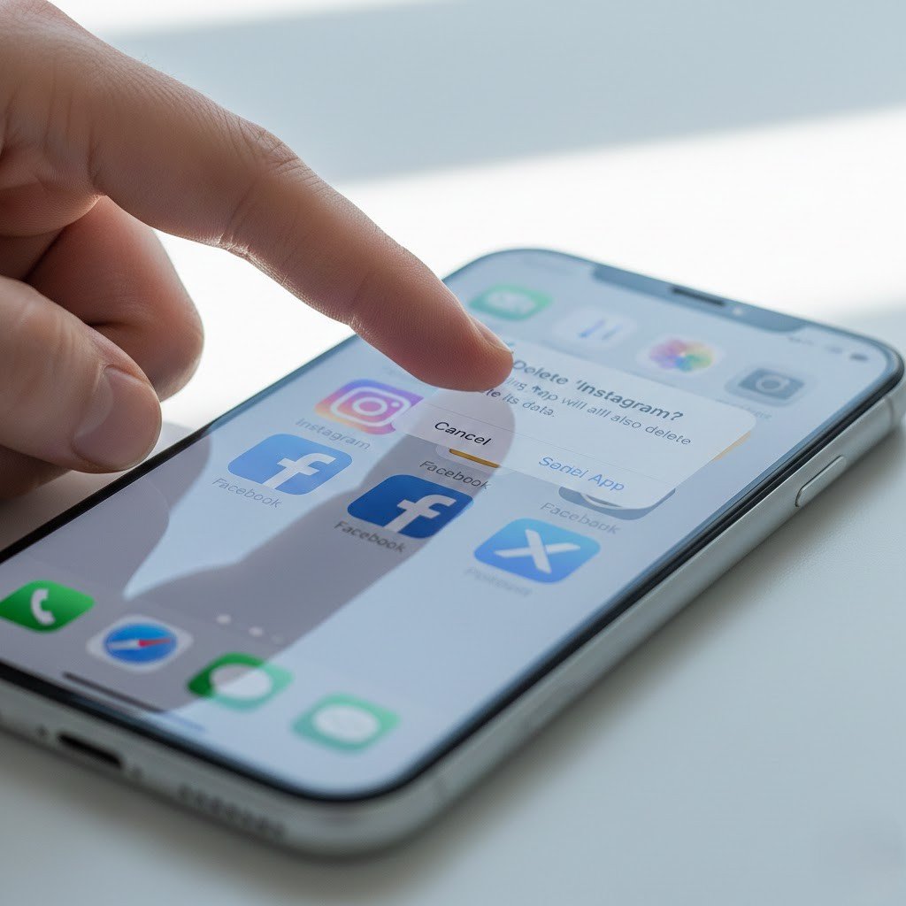 Iconos de aplicaciones de redes sociales en la pantalla de inicio