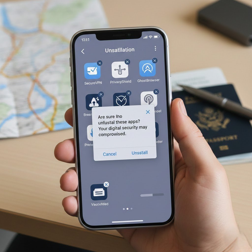 Aplicaci&oacute;n VPN activada en la pantalla de un tel&eacute;fono